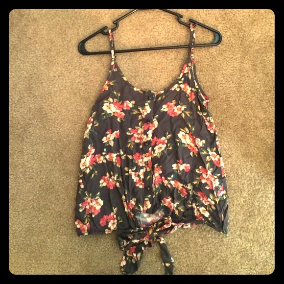 Brown Floral Button Down Tie Front Tank Top