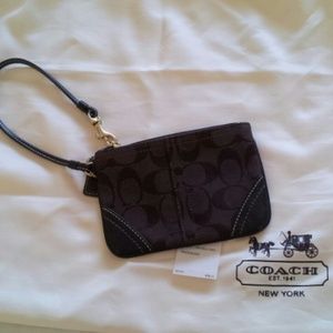 Coach Wristlet- Brown fabric with leather trim
