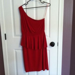 Red peplum one shoulder dress