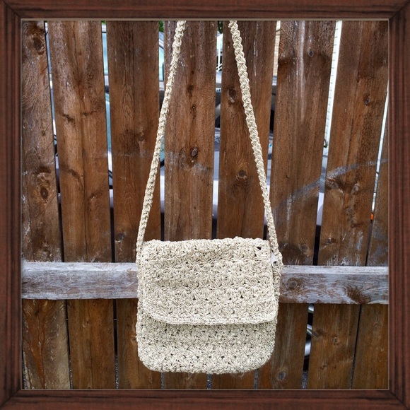 Handbags - Crocheted Gold Cross-body Bag