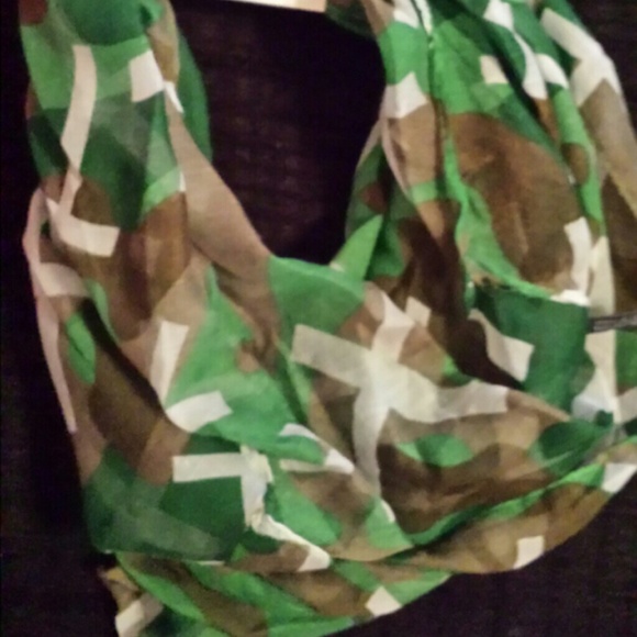 Green Brown and white infinity scarf