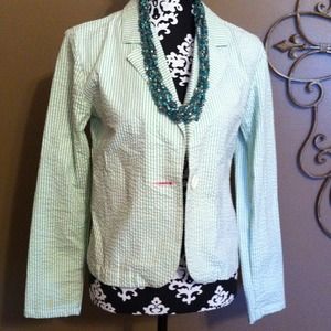 Light green and white striped seer sucker blazer