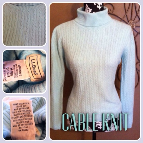 L.L Bean light blue cable knit turtleneck