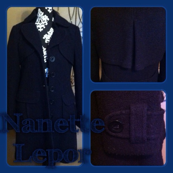 Nanette lepore Navy blue fuzzy warm long peacoat