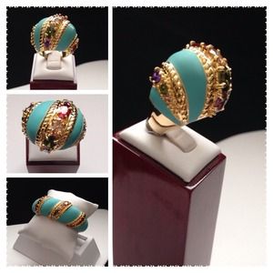 Turquoise Enamel and Crystal Ring!