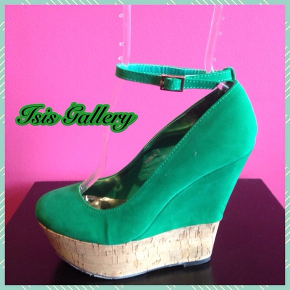Green suede wedges