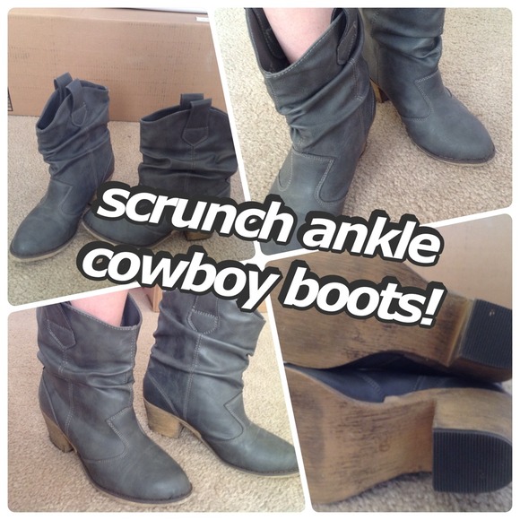 Grey Scrunch Western Ankle Cowboy Boots
