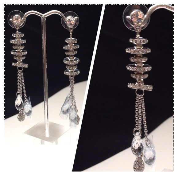 NYE SALE! Crystal Long Drop Earrings in Silver