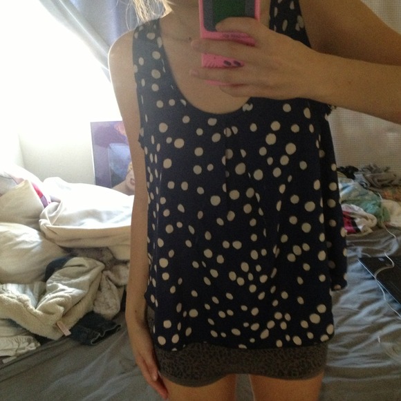 ❌SOLD❌Blue and white polka dot chiffon tank top - Picture 3 of 3