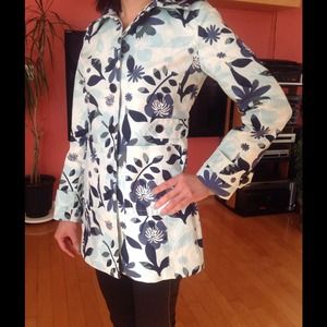 Ann Taylor Loft Blue Floral Rain Coat