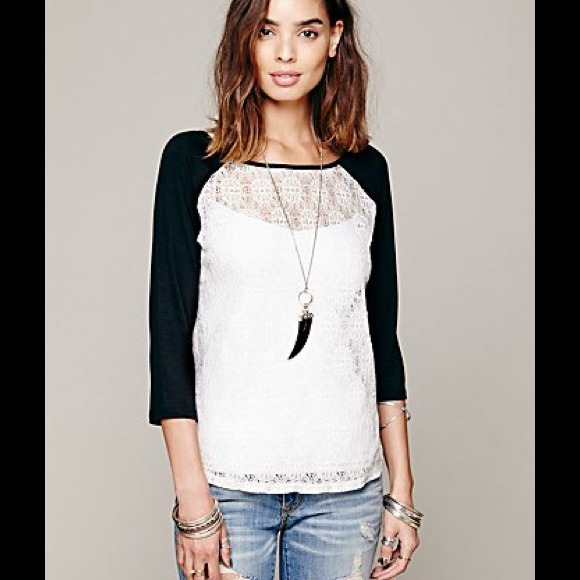 ❤️️SOLD❤️Free People Lace Baseball Tee S