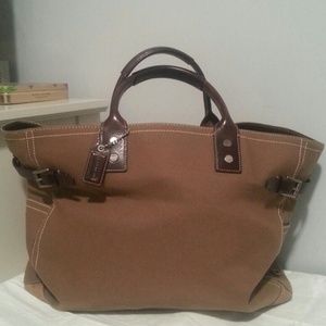 COACH large canvas tote with leather accents