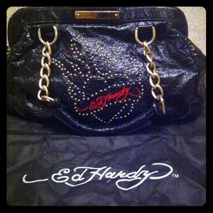 Lightly used Ed Hardy black leather purse