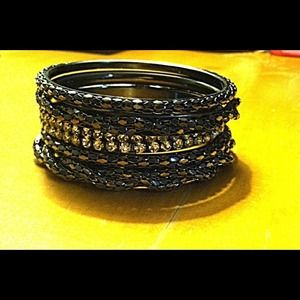 5 piece black and silver bangles