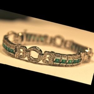 Jewelry - Platinum, Emerald, and Diamond Art Deco Bracelet Jewelry - Platinum, Emerald, and Diamond Art Deco Bracelet