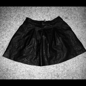 Black Pleated Leather Skirt