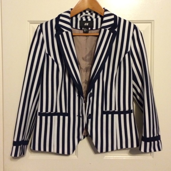 H&M Dark Navy Blue and White Blazer Size 12