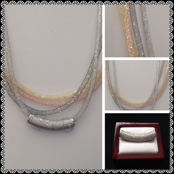 Mesh Diamond Cut Necklace and Italian Crystal