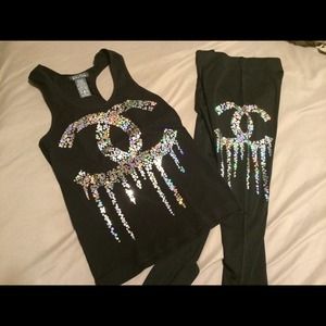 NWOT Bling CC drip spandex tank with leggings