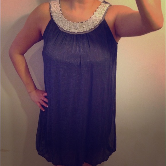 "From work to fun" Grey Dress (w/ Pearl Neckline)
