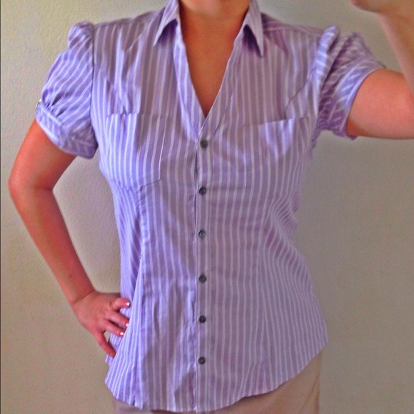 Express Short Sleeve Shirt with Purple Strips