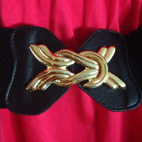 SOLD Red Ruffle Neck Dress with Belt - Picture 2 of 3