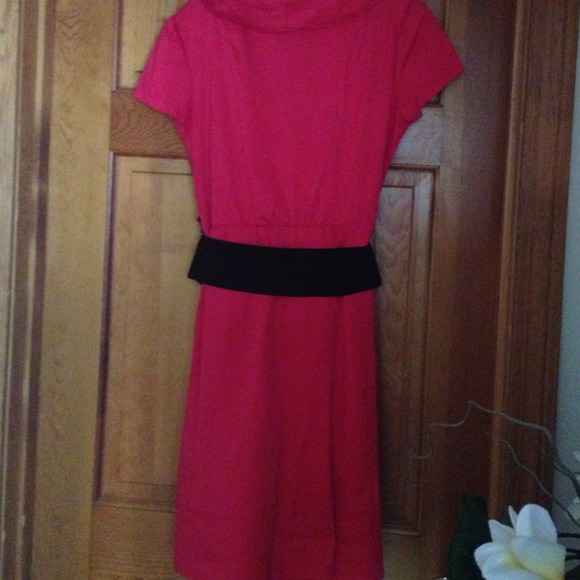 SOLD Red Ruffle Neck Dress with Belt - Picture 3 of 3