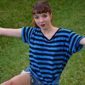 REDUCED⬇️Over Sized Black&Blue Striped V-Neck💕