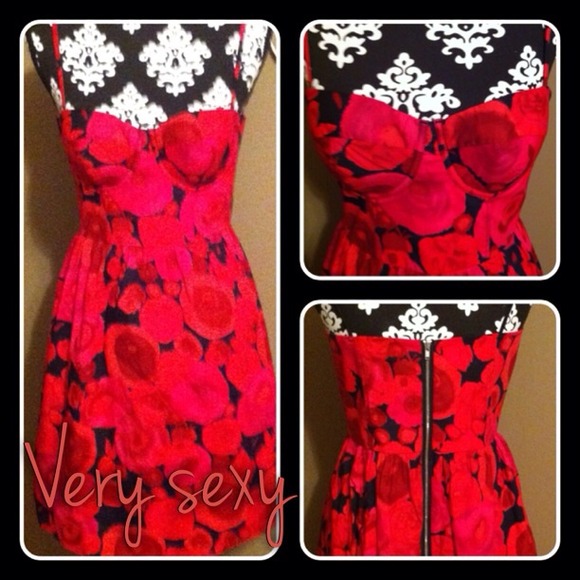 Pink & black floral corset top dress