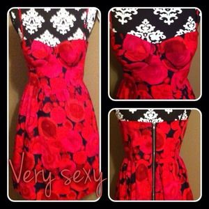 Pink & black floral corset top dress