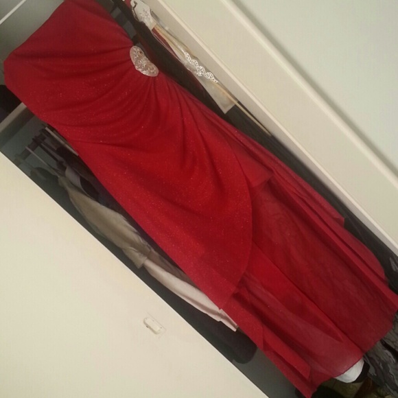 Red with sparkling hi low dress