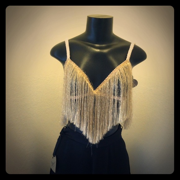 Gold fringe bra