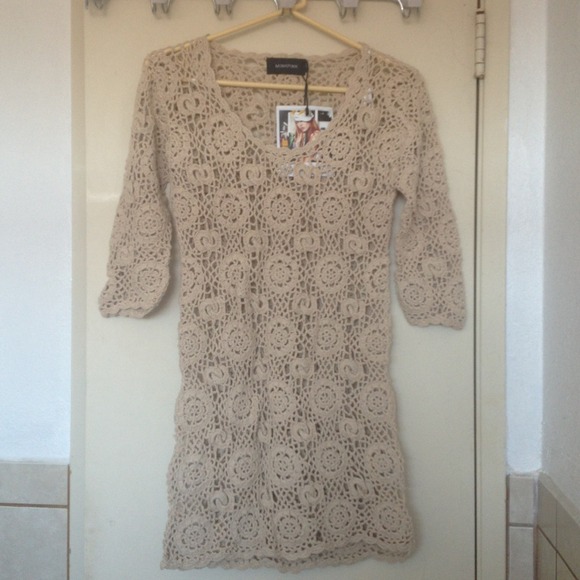 New MinkPink Crochet Natural Mini Dress in Medium