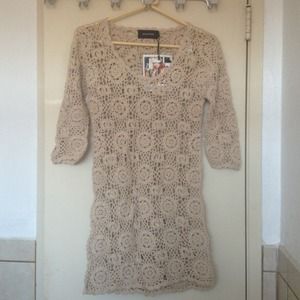New MinkPink Crochet Natural Mini Dress in Medium