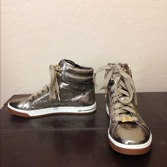Michael Kors high top lace up sneakers gold