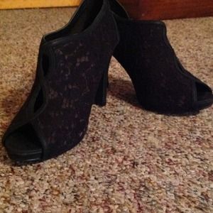 Black lace boot heel dress wear shoes