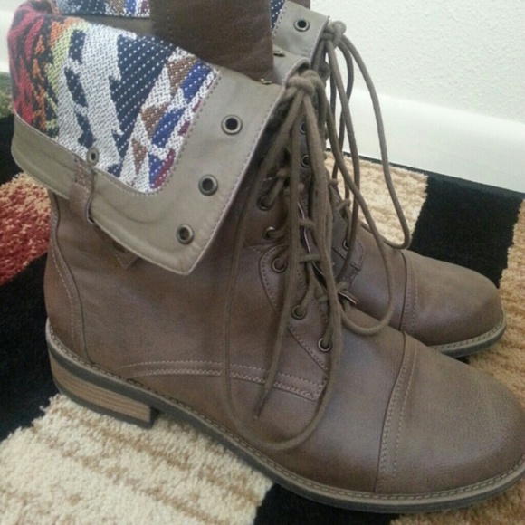Distressed tribal lace up combat boots