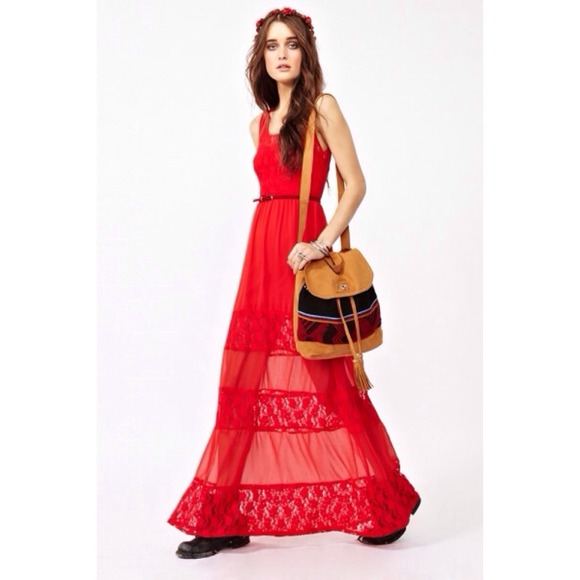 NASTY GAL Red Laced Maxi Dress Brand New Nvr Used