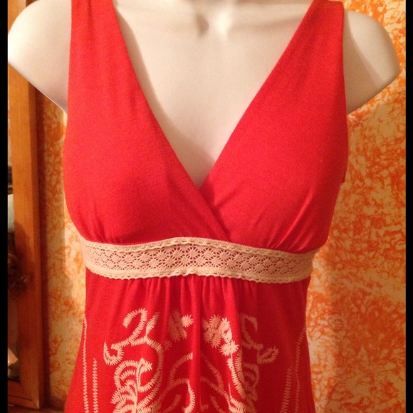 Gorgeous coral Maxi with off-white embroidery