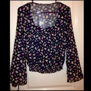 Floral sheer cinched-Waist blouse