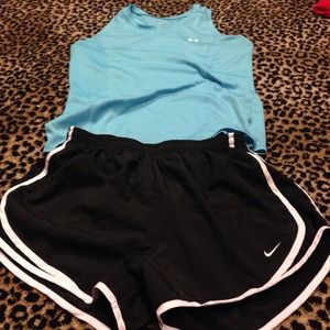 Under armour top, Nike shorts