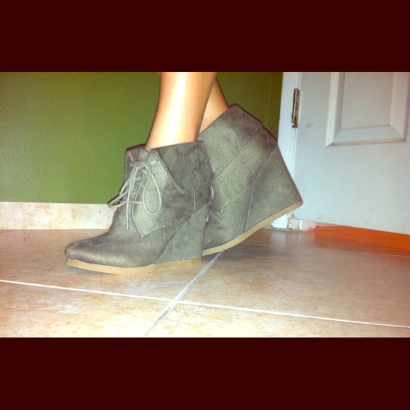 Olive green wedge booties