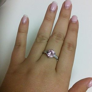10kt white gold pink CZ ring