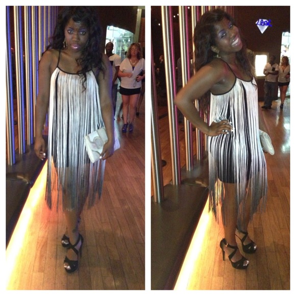 Black and white fringe dress