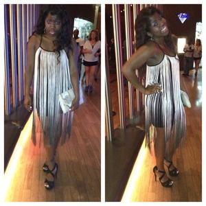 Black and white fringe dress