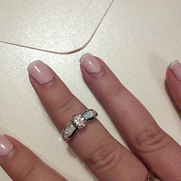 Reduced! Pink topaz white fire opal silver ring