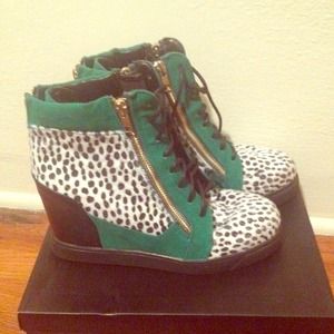 Green Animal Print Sneaker Wedges