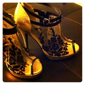 Black Friday Sale! Gold and black sheer booties!