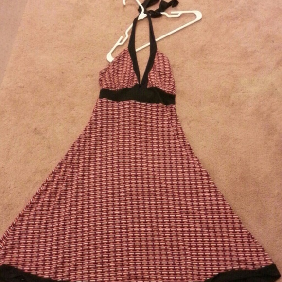 Red and black halter style dress