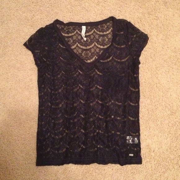 navy lace vneck - Picture 1 of 2